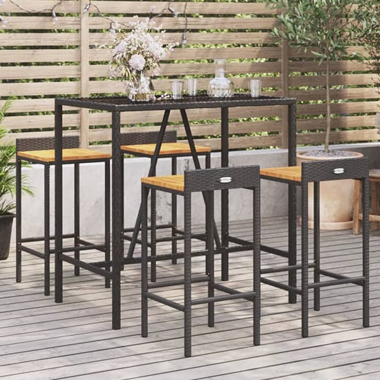 Product photograph of Sierra Solid Wood 5 Piece Garden Bar Set In Black Poly Rattan from Furniture in Fashion