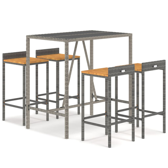 Sierra Solid Wood 5 Piece Garden Bar Set In Grey Poly Rattan