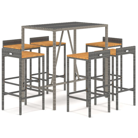 Sierra Solid Wood 7 Piece Garden Bar Set In Grey Poly Rattan