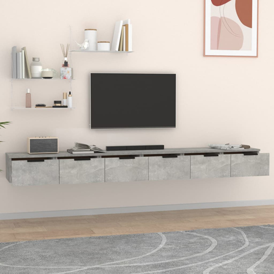 Sierra Wall Hung Wooden TV Stand With 6 Drawers In Concrete Effect