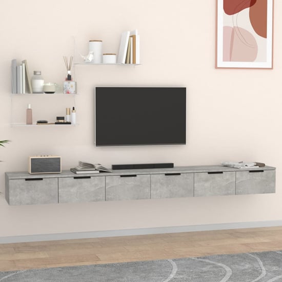 Product photograph of Sierra Wall Hung Wooden Tv Stand With 6 Drawers In Concrete Effect from Furniture in Fashion