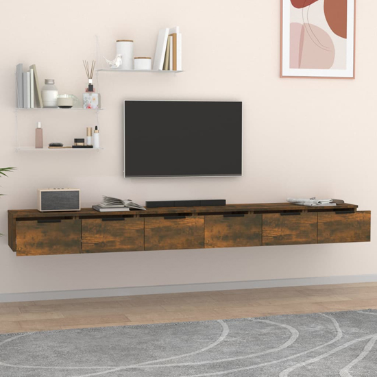 Sierra Wall Hung Wooden TV Stand With 6 Drawers In Smoked Oak