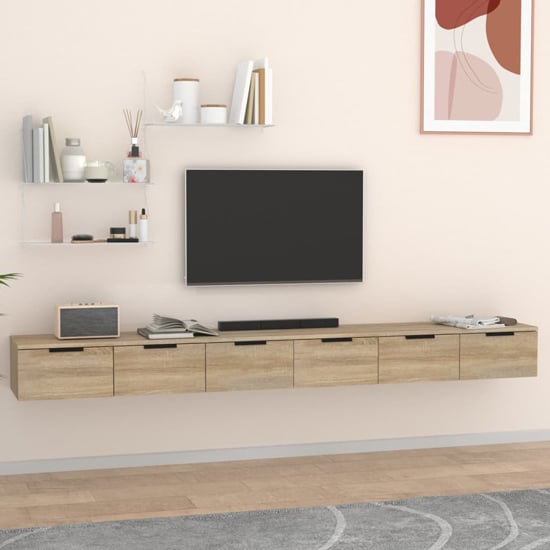 Sierra Wall Hung Wooden TV Stand With 6 Drawers In Sonoma Oak