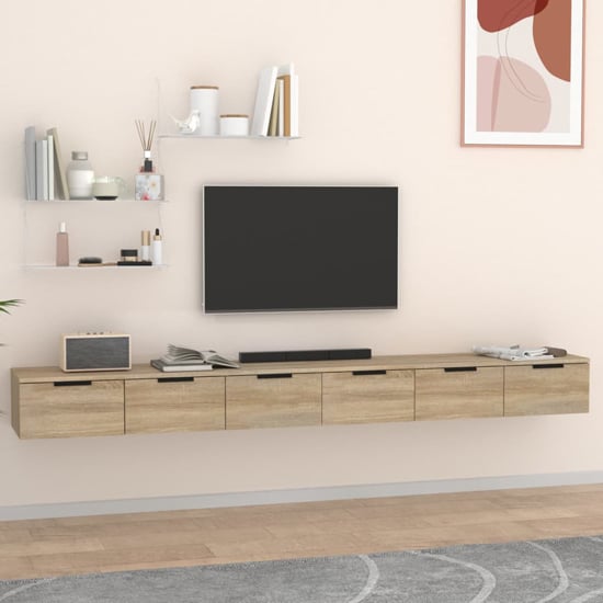 Product photograph of Sierra Wall Hung Wooden Tv Stand With 6 Drawers In Sonoma Oak from Furniture in Fashion