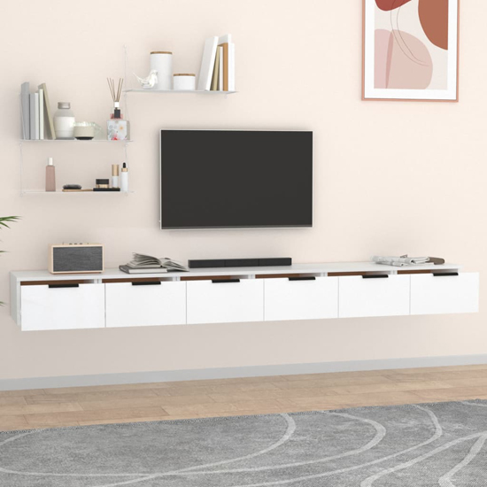 Sierra Wall Mounted Wooden TV Stand With 6 Drawers in White