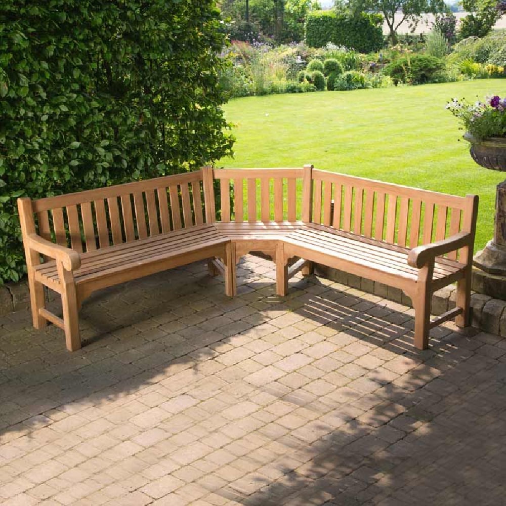 Product photograph of Sierra Wooden Corner Garden Seating Bench In Teak from Furniture in Fashion