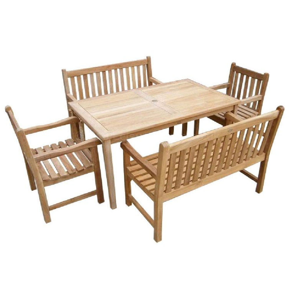 Sierra Wooden Dining Table With 2 Chairs 2 Benches In Teak