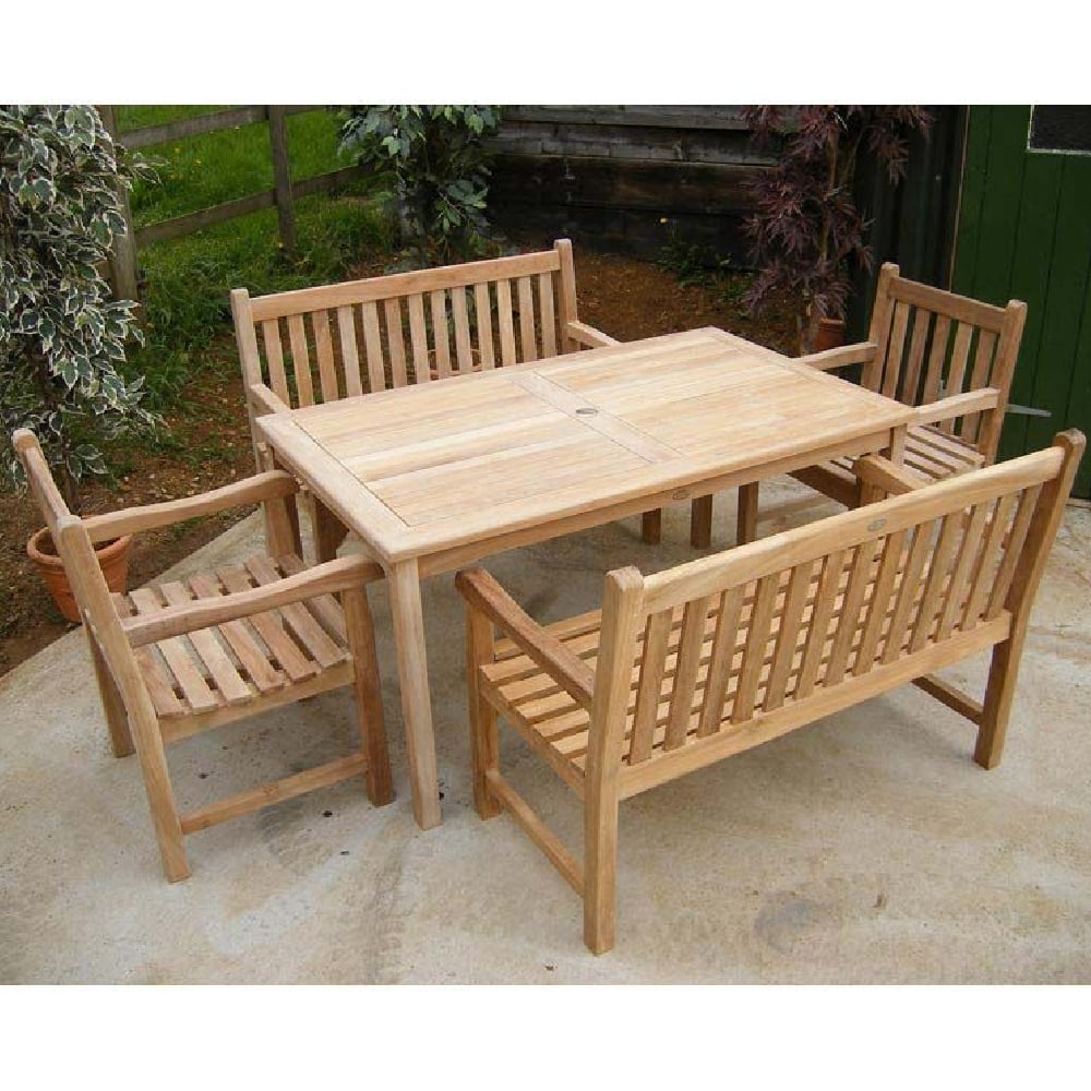 Product photograph of Sierra Wooden Dining Table With 2 Chairs 2 Benches In Teak from Furniture in Fashion