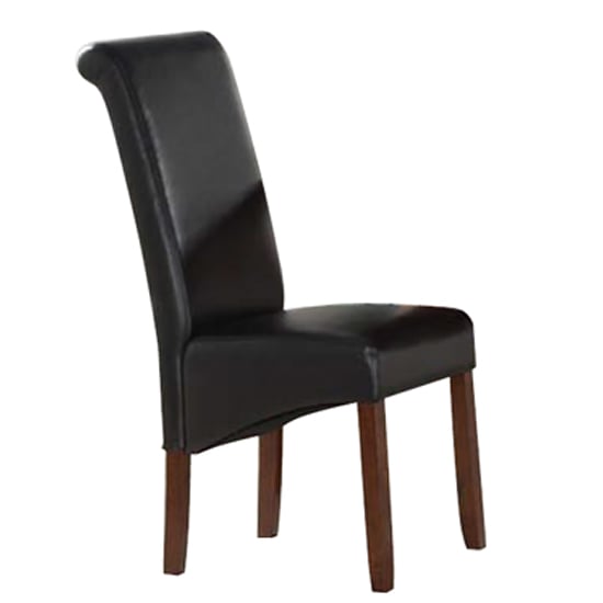 Photo of Sika black leather dining chair with acacia legs