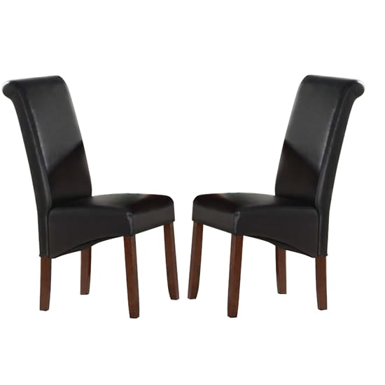 Photo of Sika black leather dining chairs with acacia legs in pair