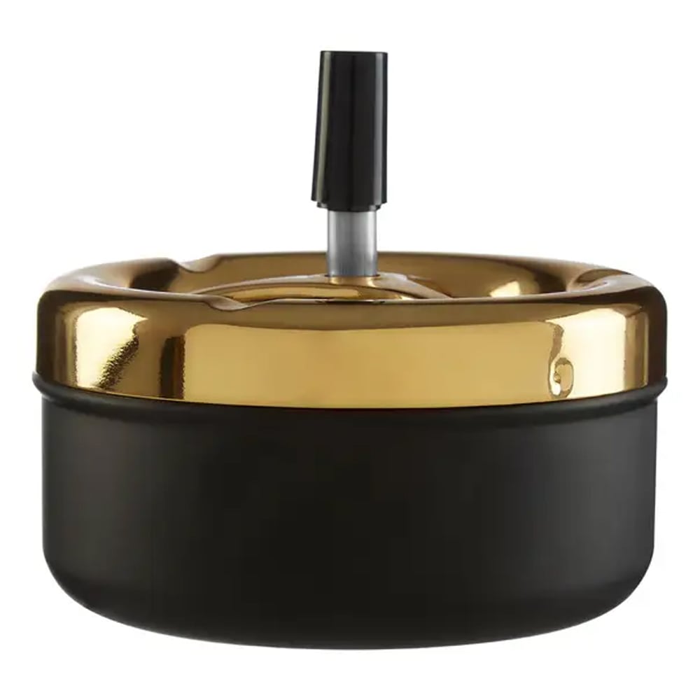 Product photograph of Sikeston Medium Iron Spinning Ashtray In Gold And Matt Black from Furniture in Fashion