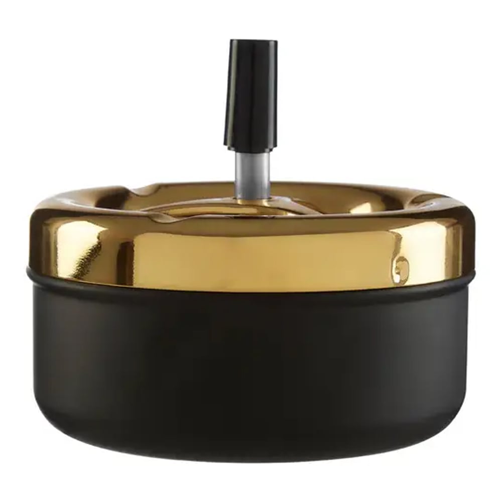 Product photograph of Sikeston Small Iron Spinning Ashtray In Gold And Matt Black from Furniture in Fashion