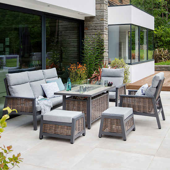 Read more about Silas aluminium lounge dining set with gas firepit table