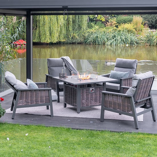 Silas Aluminium Relaxer Set With Gas Firepit Table