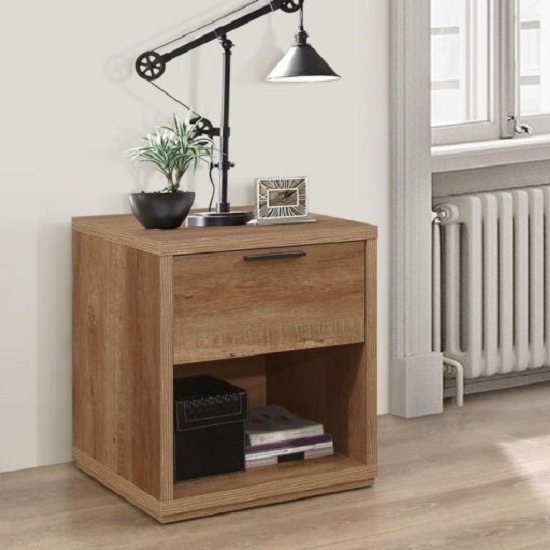 Photo of Silas wooden bedside cabinet in rustic oak effect with 1 drawer