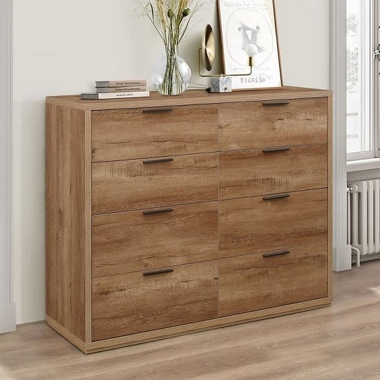 Photo of Silas chest of drawers wide in rustic oak effect with 8 drawers