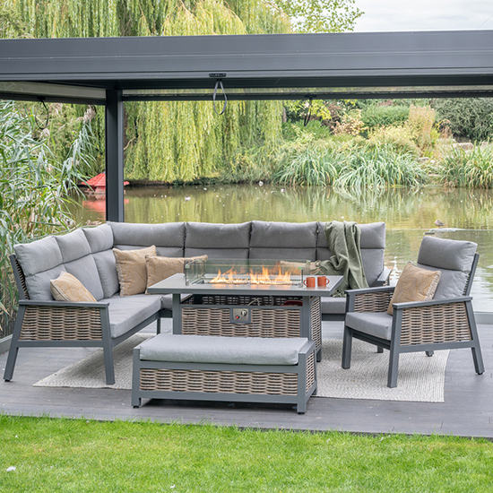 Product photograph of Silas Modular Dining Set With Chair And Gas Firepit Table from Furniture in Fashion