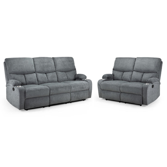 Photo of Silas soft fabric recliner 3 + 2 seater sofa set in grey