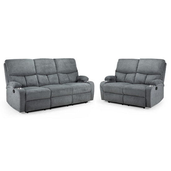 Silas Soft Fabric Recliner 3 + 2 Seater Sofa Set In Grey Furniture in