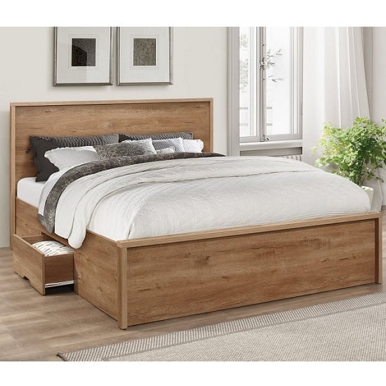 Read more about Silas wooden king size bed in rustic oak effect with 2 drawers