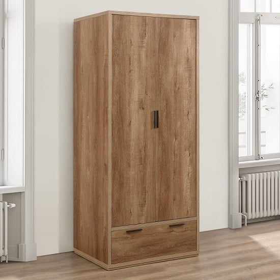 Read more about Silas wooden wardrobe in rustic oak effect with 2 doors