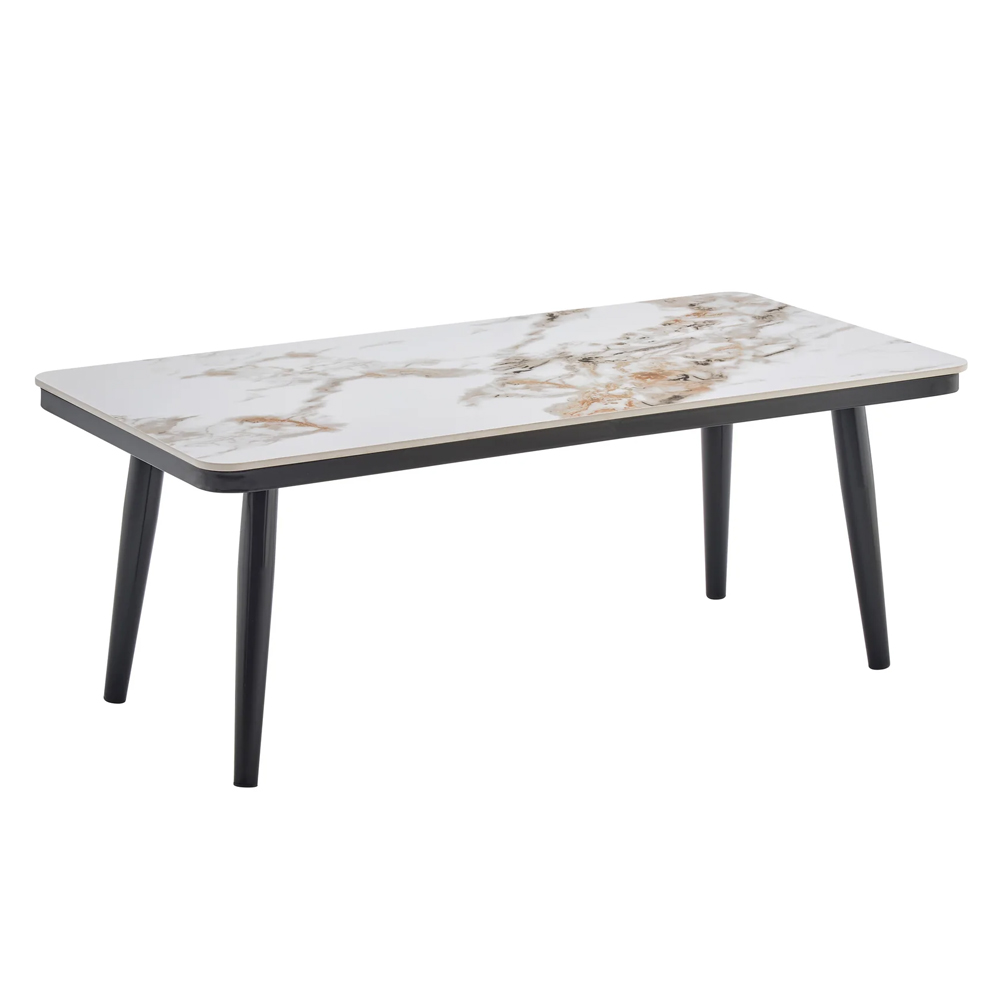 Silverton Marble Effect Tabletop Coffee Table with Black Tapered Legs