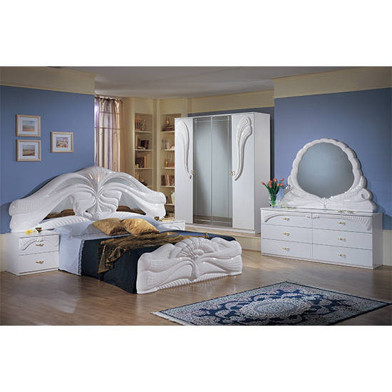 Silvia High Gloss King Size Bed In White_2