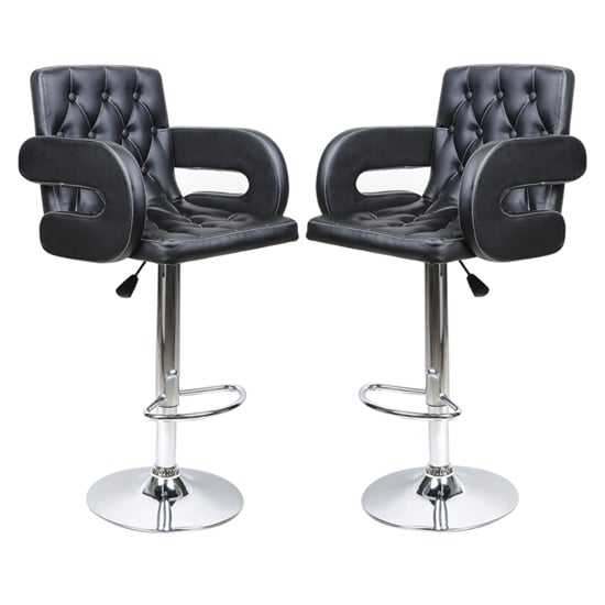 Product photograph of Silvis Adjustable Black Faux Leather Bar Stools In Pair from Furniture in Fashion