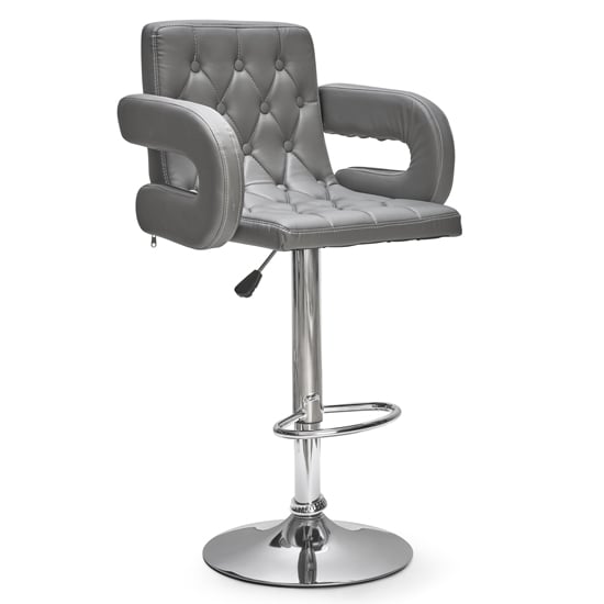 Silvis Adjustable Faux Leather Bar Stool In Grey