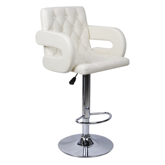 Product photograph of Silvis Adjustable Faux Leather Bar Stool In White from Furniture in Fashion