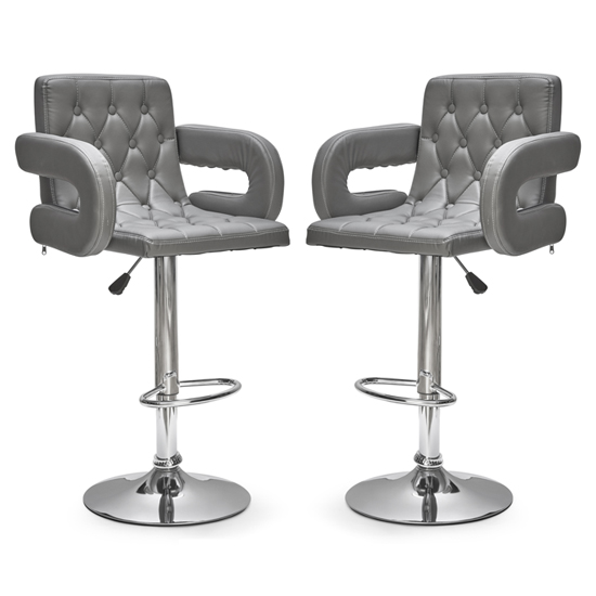 Product photograph of Silvis Adjustable Grey Faux Leather Bar Stools In Pair from Furniture in Fashion