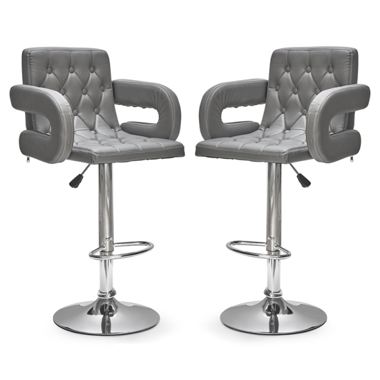 Silvis Adjustable Grey Faux Leather Bar Stools In Pair
