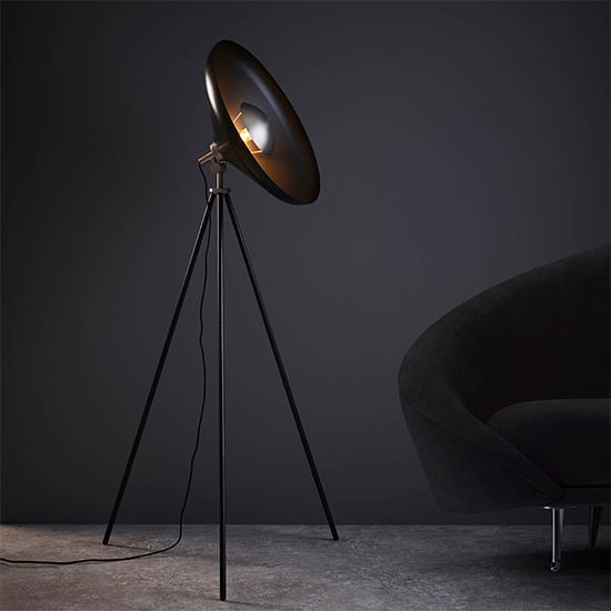 Photo of Silvis coned floor lamp in matt black with matt nickel details