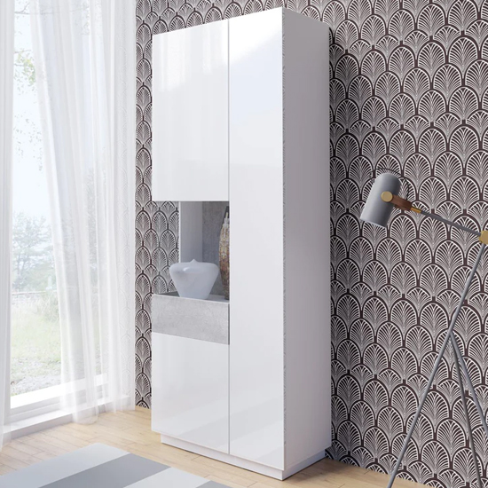 Silvis Display Cabinet Tall Left In White Concrete Grey And LED