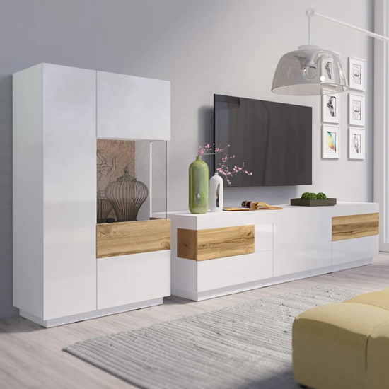 Silvis Gloss Display Cabinet Right Hand In White Oak And LED