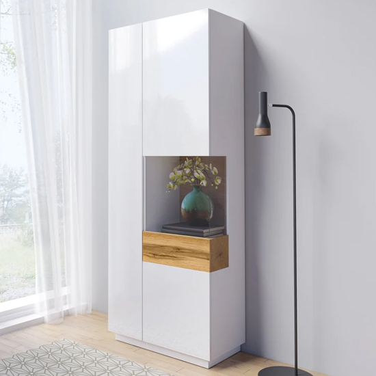 Silvis Gloss Display Cabinet Tall Right In White Oak And LED