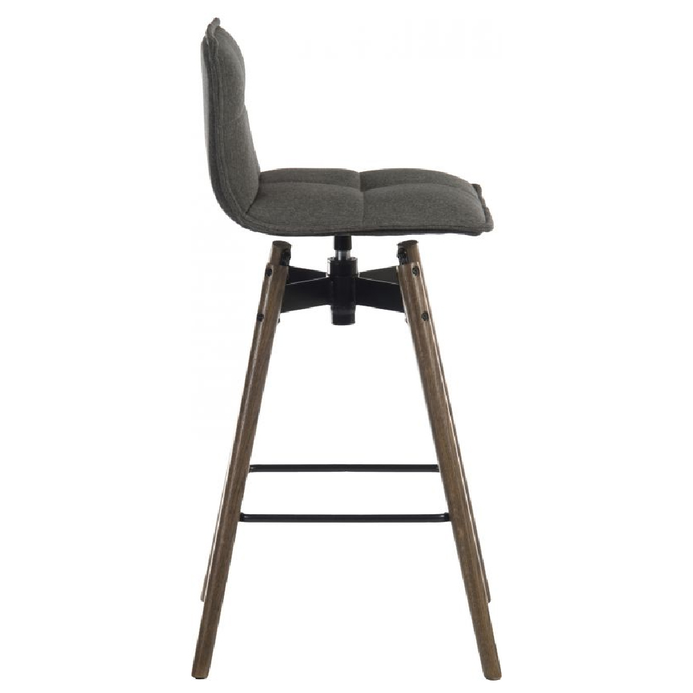 Silvis Grey Fabric Barstools With Dark Wooden Legs In Pair