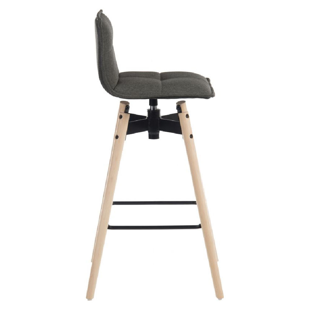 Silvis Grey Fabric Barstools With Light Wooden Legs In Pair