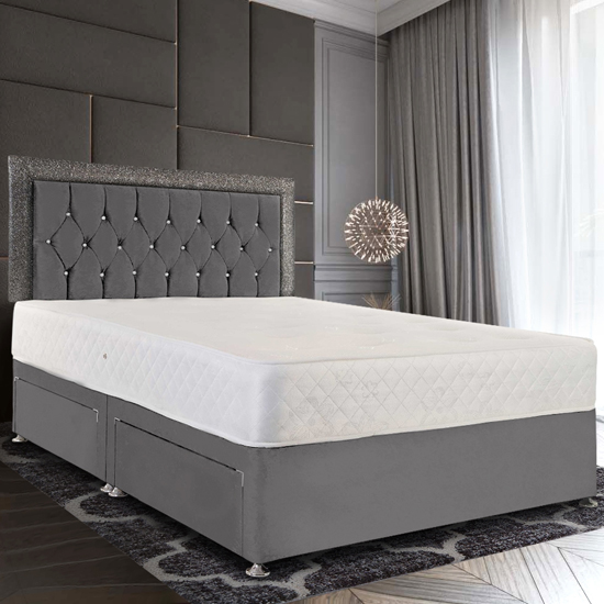 Silvis Plush Velvet Divan Double Bed In Grey Sale
