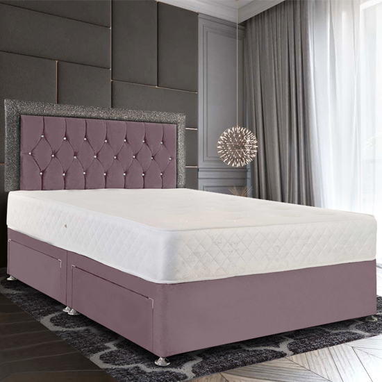 Silvis Plush Velvet Divan Double Bed In Pink FiF