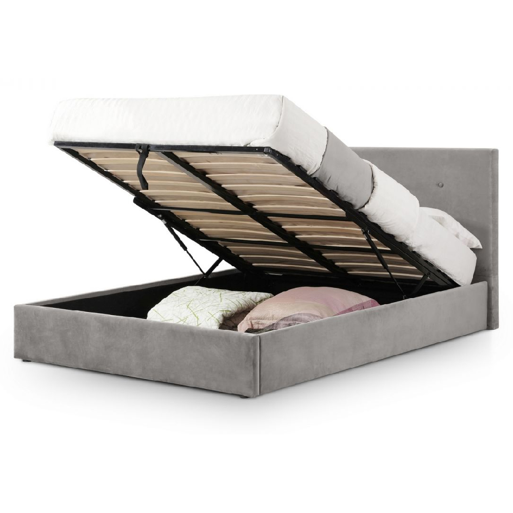 Silvis Velvet Storage Ottoman Double Bed In Grey