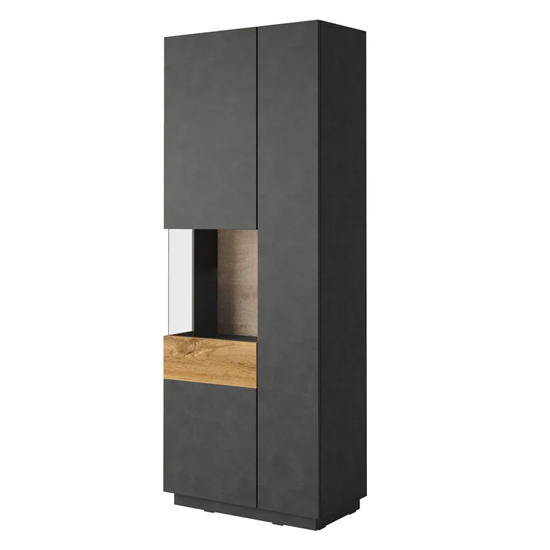 Silvis Wooden Display Cabinet Tall Left In Matera Oak And LED