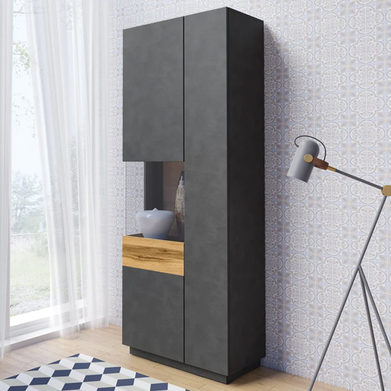 Silvis Wooden Display Cabinet Tall Left In Matera Oak And LED