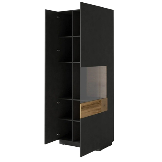 Silvis Wooden Display Cabinet Tall Right In Matera Oak And LED