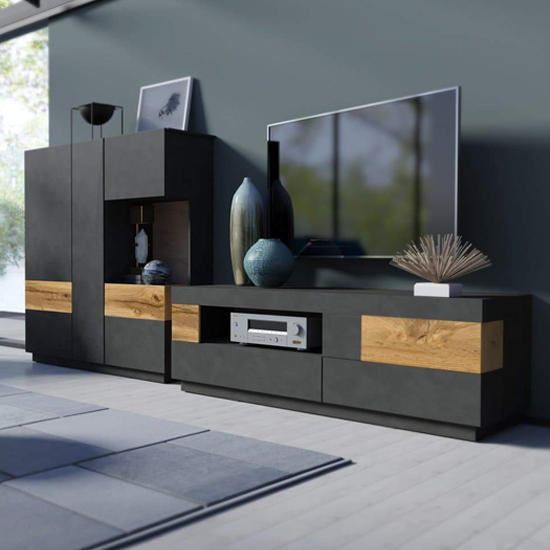 Silvis Wooden Display Cabinet Tall Right In Matera Oak And LED