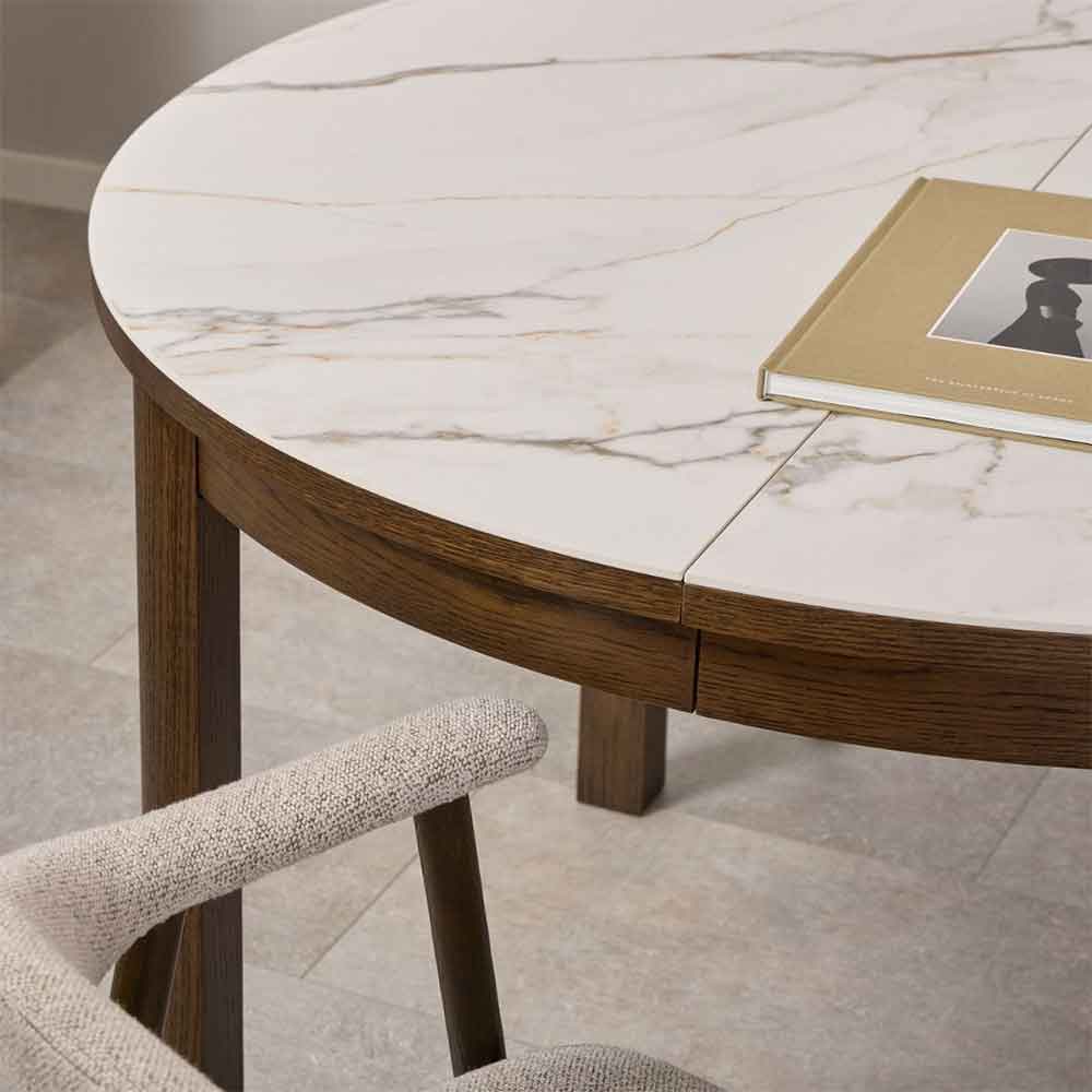 Simcoe Ceramic Top Round Dining Table In Smoked Oak