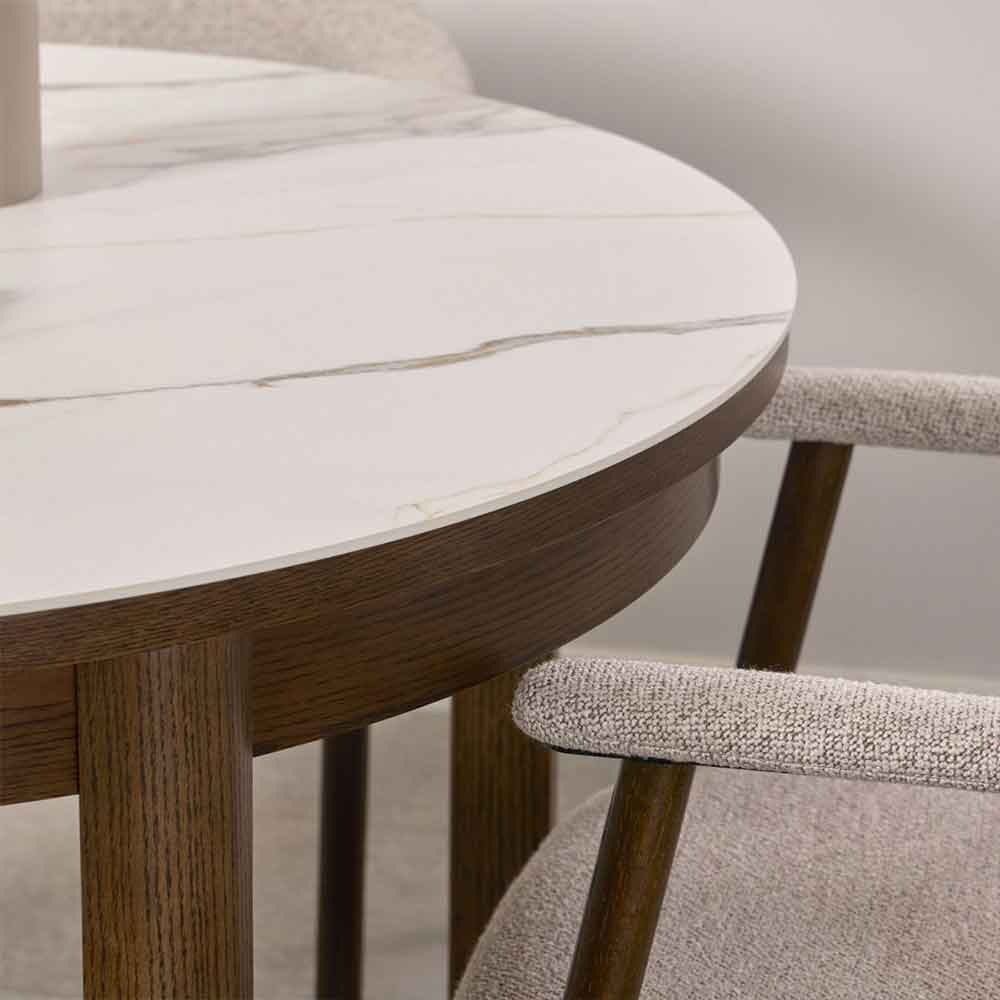 Simcoe Ceramic Top Round Dining Table In Smoked Oak