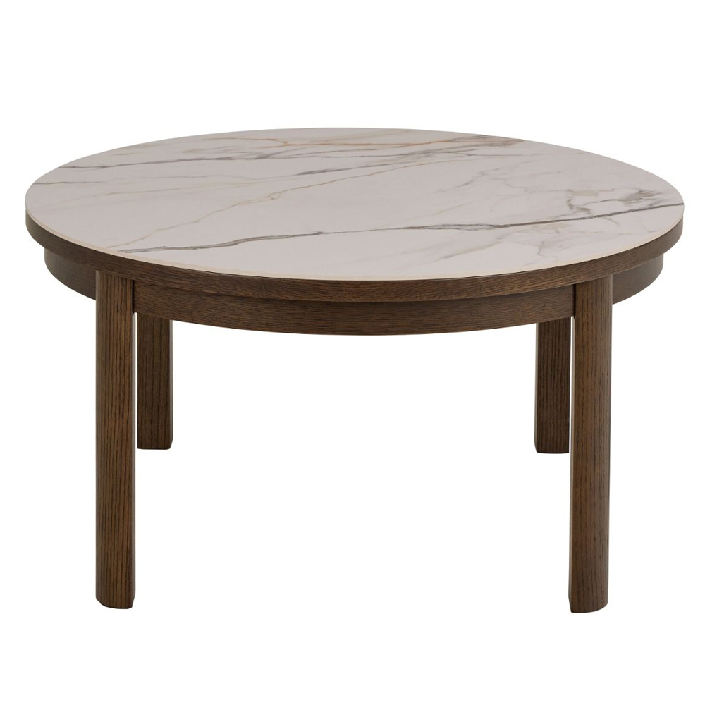 Simcoe Cream Ceramic Top Round Coffee Table With Smoked Oak Base