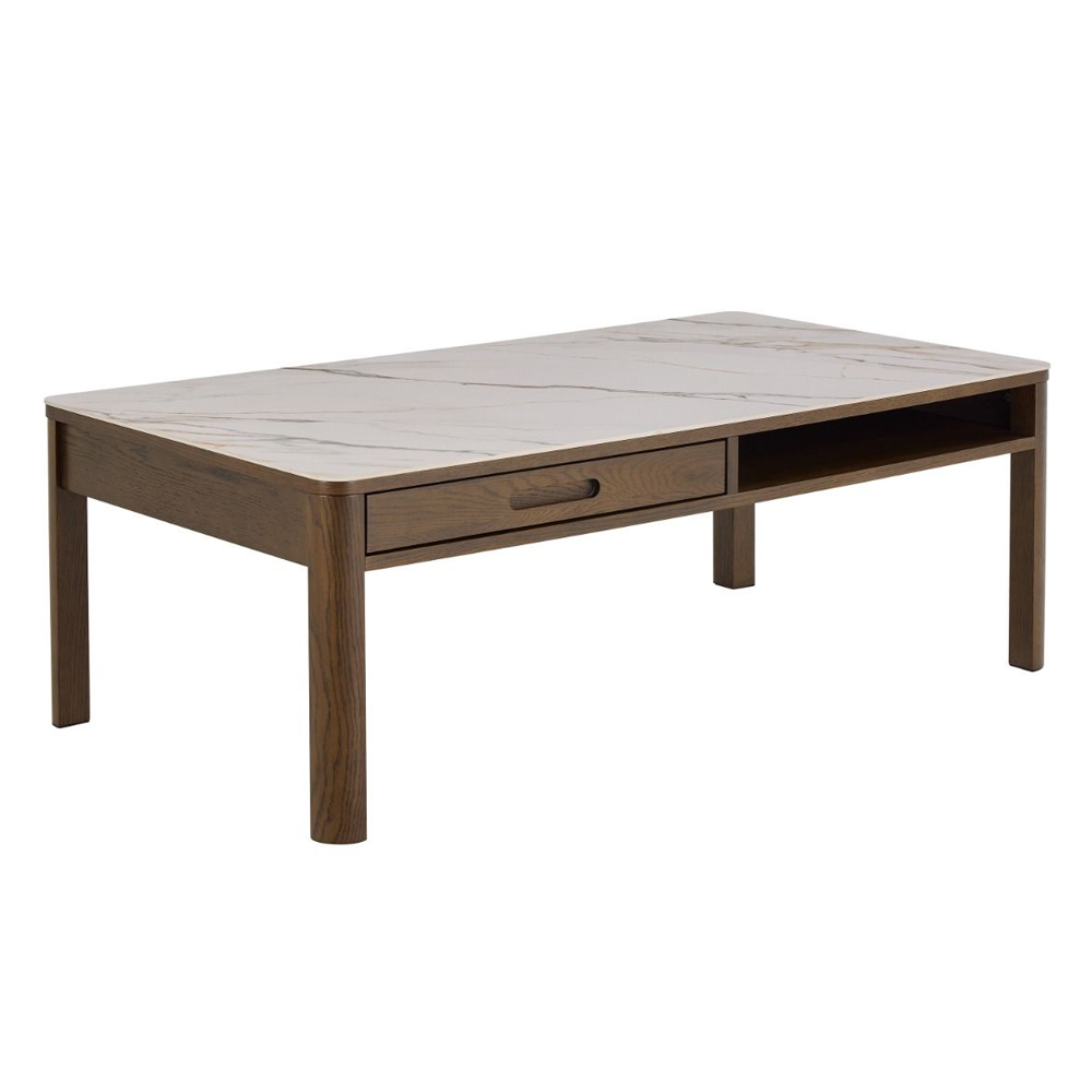 Simcoe Cream Ceramic Top Coffee Table With Smoked Oak Base