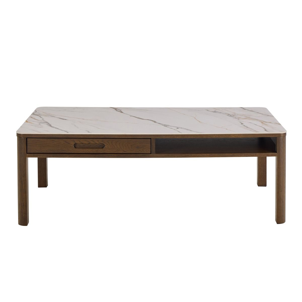 Simcoe Cream Ceramic Top Coffee Table With Smoked Oak Base